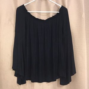 BLACK BELL SLEEVE OFF THE SHOULDER BLOUSE